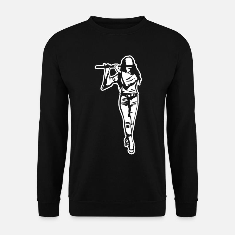 Flöte Mädchen Zeichnung - Unisex Pullover - Schwarz