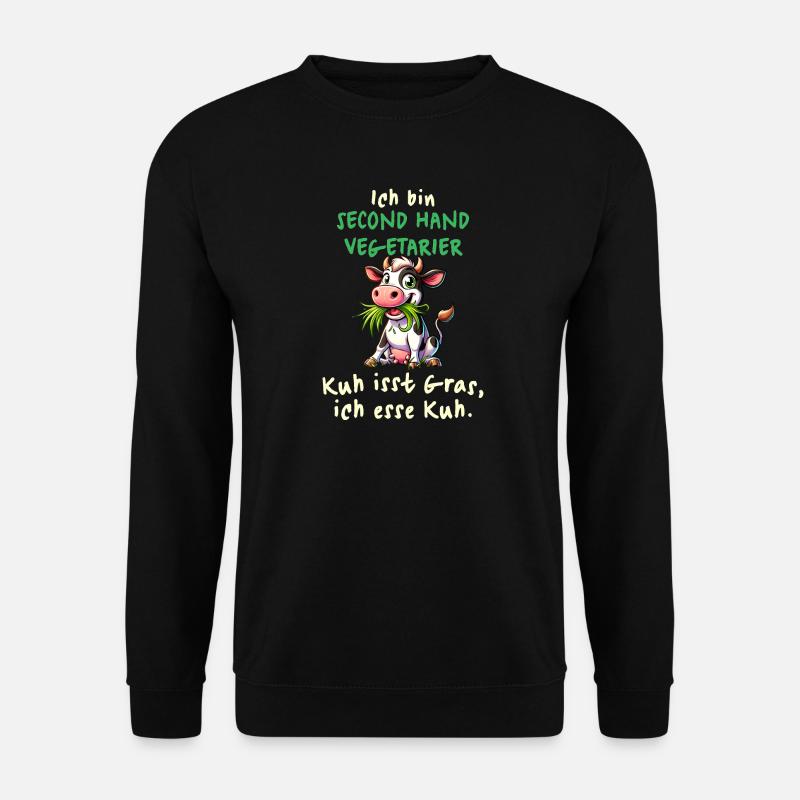 Second Hand Vegetarier – Lustiges Kuh-Design - Unisex Pullover - Schwarz