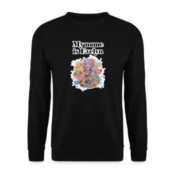 My name is Evelyn 2026 - Sweat-shirt Unisexe - noir - Devant - Alina (178cm) & Michal (187cm)