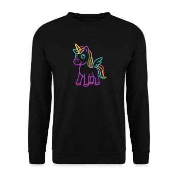 Süßes Pegasus Einhorn | Neon Design Fantasymotiv - Unisex Pullover - Schwarz - Vorne - Alina (178cm) & Michal (187cm)