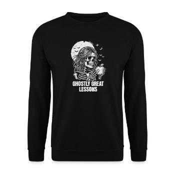 Funny Teacher Skeleton Halloween Classroom - Unisex Sweatshirt - black - Front - Alina (178cm) & Michal (187cm)