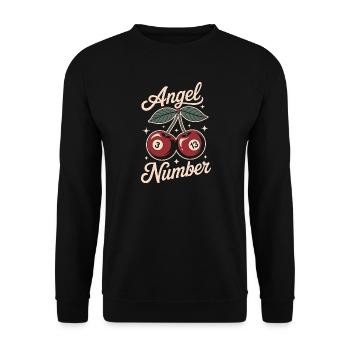 Engelszahl 313 Retro Kirsche Spirituelle Numerologie - Unisex Pullover - Schwarz - Vorne - Alina (178cm) & Michal (187cm)