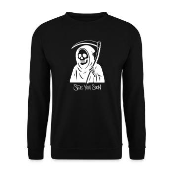 Bis bald Grim Reaper Shirt mit dunklem Humor - Unisex Pullover - Schwarz - Vorne - Alina (178cm) & Michal (187cm)