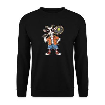Coole Tennis Ziege Mit Schläger Sommer Vibes - Unisex Pullover - Schwarz - Vorne - Alina (178cm) & Michal (187cm)