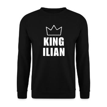Ilian Name mit Buchstabe I - Königskrone Shirt - Unisex Pullover - Schwarz - Vorne - Alina (178cm) & Michal (187cm)