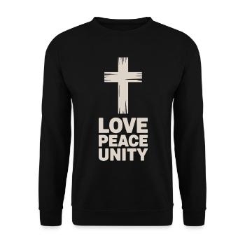 Liebe Frieden Einheit Christlich Kreuz - Unisex Pullover - Schwarz - Vorne - Alina (178cm) & Michal (187cm)