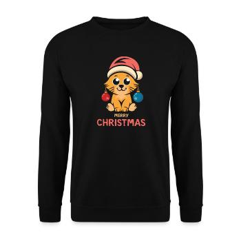 Weihnachtskatze Merry Christmas - Unisex Pullover - Schwarz - Vorne - Alina (178cm) & Michal (187cm)