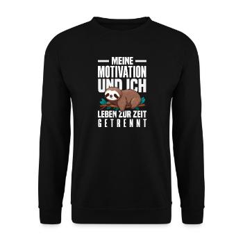 Meine Motivation und Ich - getrennt Faultier - Unisex Pullover - Schwarz - Vorne - Alina (178cm) & Michal (187cm)
