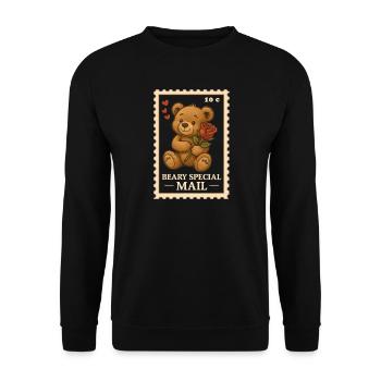 Valentine's Day Stamp Teddy Bear with Rose Motif - Unisex Sweatshirt - black - Front - Alina (178cm) & Michal (187cm)