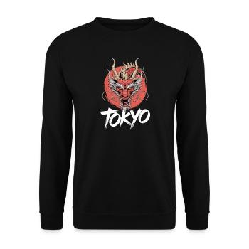 Tokyo Dragon Head Motif - Unisex Sweatshirt - black - Front - Alina (178cm) & Michal (187cm)