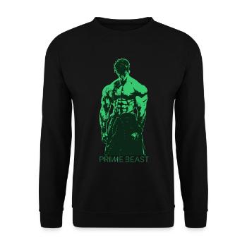 Green Mode Anime Gym Shirt – Prime Muscle  - Unisex Sweatshirt - black - Front - Alina (178cm) & Michal (187cm)