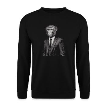 Eleganter Affe im Anzug - Unisex Pullover - Schwarz - Vorne - Alina (178cm) & Michal (187cm)