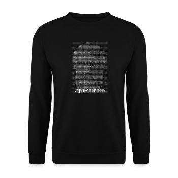 Epicurus ASCII Kunstporträt-T-Shirt - Unisex Pullover - Schwarz - Vorne - Alina (178cm) & Michal (187cm)