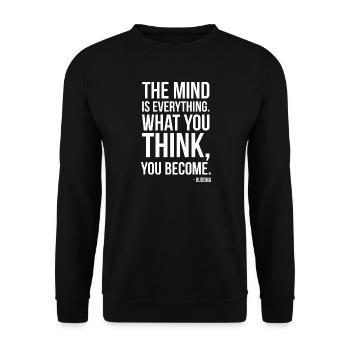 Buddha-Zitat – Geist ist alles - Unisex Pullover - Schwarz - Vorne - Alina (178cm) & Michal (187cm)