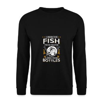 Fish - Beer - Bottles - Water - Rescue - Fishing - Unisex Sweatshirt - black - Front - Alina (178cm) & Michal (187cm)