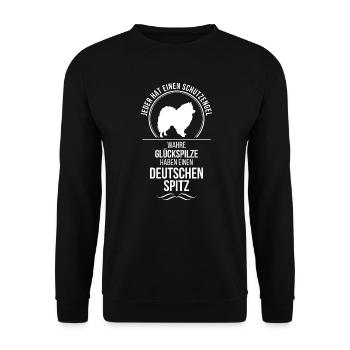 DEUTSCHER SPITZ Schutzengel Hunde Spruch Wilsigns - Unisex Pullover - Schwarz - Vorne - Alina (178cm) & Michal (187cm)