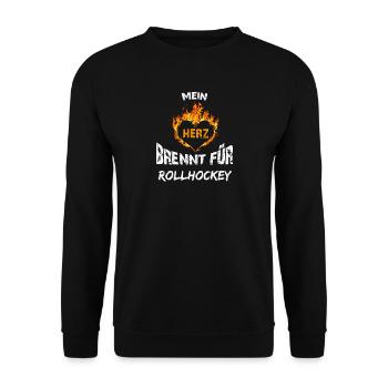 Geschenk T-Shirt Herz brennt Rollhockey - Unisex Pullover - Schwarz - Vorne - Alina (178cm) & Michal (187cm)