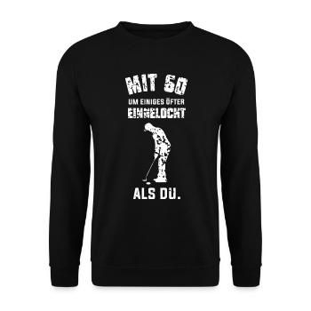 60. Geburtstag Lustiger Spruch #eingelocht #golf - Unisex Pullover - Schwarz - Vorne - Alina (178cm) & Michal (187cm)