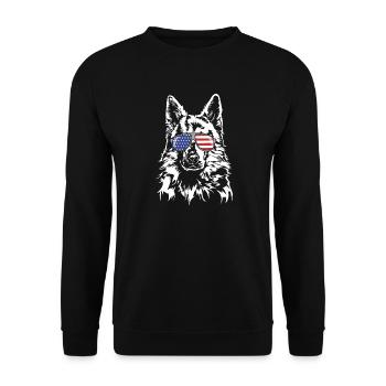 WEISSER SCHWEIZER SCHAEFERHUND Amerika Fahne Hunde - Unisex Pullover - Schwarz - Vorne - Alina (178cm) & Michal (187cm)