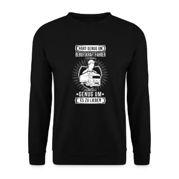 Berufskraftfahrer Trucker Fernfahrer Brummi Fahrer - Unisex Pullover - Schwarz - Vorne - Alina (178cm) & Michal (187cm)