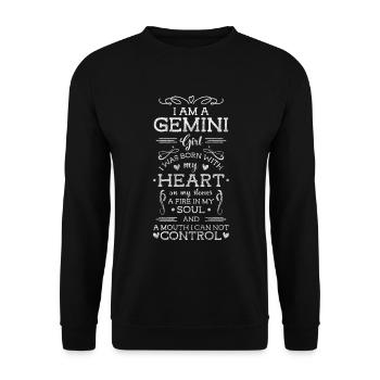 Zwillinge Tierkreiszeichen Geburtstag - Unisex Pullover - Schwarz - Vorne - Alina (178cm) & Michal (187cm)