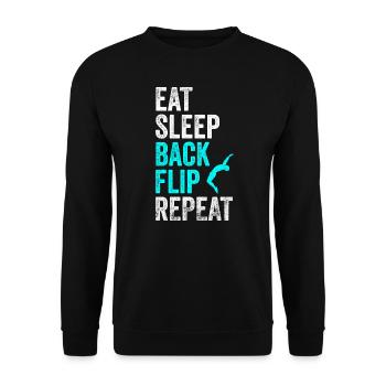 Eat Sleep Back Flip Repeat Shirt Gymnastic Tee - Unisex Pullover - Schwarz - Vorne - Alina (178cm) & Michal (187cm)