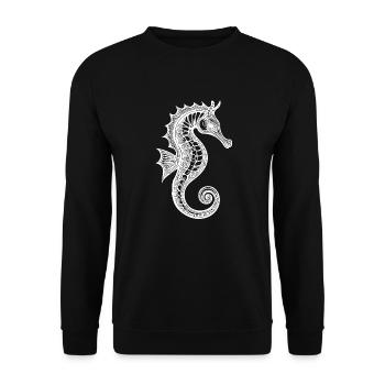 Cooles Vintage Seepferdchen - Süsses Seepferd - Unisex Pullover - Schwarz - Vorne - Alina (178cm) & Michal (187cm)