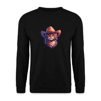 Cowboy-Katze - Unisex Pullover - Schwarz - Vorne - Alina (178cm) & Michal (187cm)