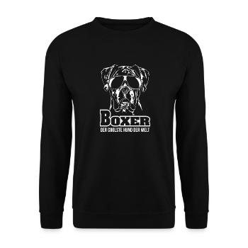 BOXER coolster Hund Wilsigns Hunde Spruch - Unisex Pullover - Schwarz - Vorne - Alina (178cm) & Michal (187cm)