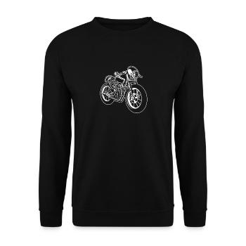 Cafe Racer Motorrad 01_weiß - Unisex Pullover - Schwarz - Vorne - Alina (178cm) & Michal (187cm)