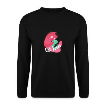 Katzen T Shirt mit Katzenmotiv Katze - Unisex Pullover - Schwarz - Vorne - Alina (178cm) & Michal (187cm)