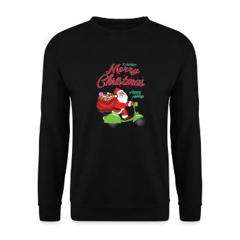 Weihnachten Motorrad Weihnachtsmann Santa Claus - Unisex Pullover - Schwarz - Vorne - Alina (178cm) & Michal (187cm)
