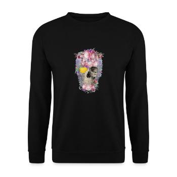 Totenkopf mit Blumen - Unisex Pullover - Schwarz - Vorne - Alina (178cm) & Michal (187cm)