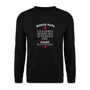 Bonus Papa - Unisex Pullover - Schwarz - Vorne - Alina (178cm) & Michal (187cm)