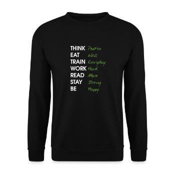 Think positive Eat well Train Everyday Work Hard - Sweat-shirt Unisexe - noir - Devant - Alina (178cm) & Michal (187cm)