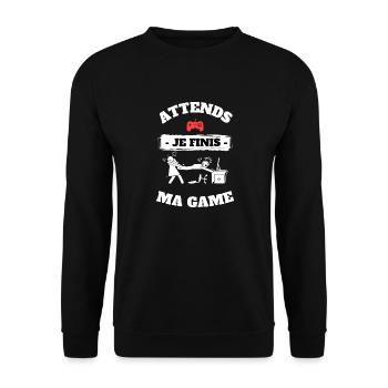 Attend je finis ma game - Sweat-shirt Unisexe - noir - Devant - Alina (178cm) & Michal (187cm)