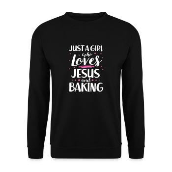 Just A Girl Who Loves Jesus And Baking - Unisex Pullover - Schwarz - Vorne - Alina (178cm) & Michal (187cm)