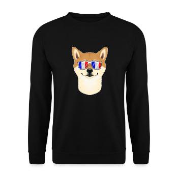 Shiba Inu France Sunglasses I French Flag - Unisex Pullover - Schwarz - Vorne - Alina (178cm) & Michal (187cm)