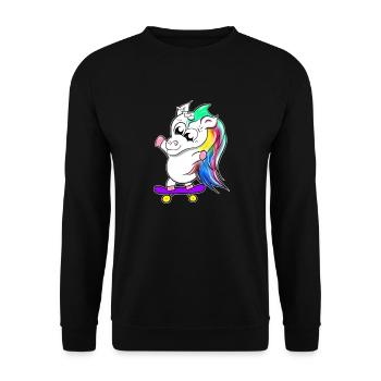 Einhorn auf Skateboard - Unisex Pullover - Schwarz - Vorne - Alina (178cm) & Michal (187cm)
