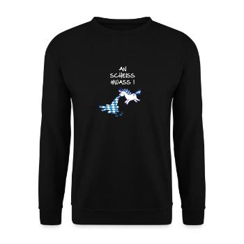 An scheiss muass i,einhorn, bayrisch, spruch - Unisex Pullover - Schwarz - Vorne - Alina (178cm) & Michal (187cm)