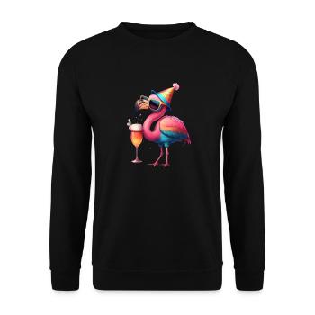 Lustiger Flamingo Mit Bier, und Partyhut - Unisex Pullover - Schwarz - Vorne - Alina (178cm) & Michal (187cm)
