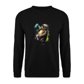 Cool funny sloth with beer - Unisex Sweatshirt - black - Front - Alina (178cm) & Michal (187cm)
