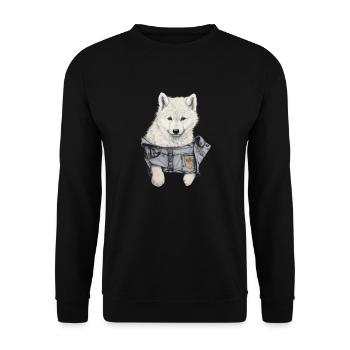 Cute White Wolf in Pocket Funny Wolves Graphic - Unisex Sweatshirt - black - Front - Alina (178cm) & Michal (187cm)