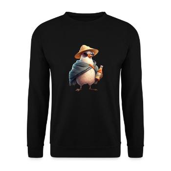 Cooler Pinguin mit Hut und Bierflasche - Unisex Pullover - Schwarz - Vorne - Alina (178cm) & Michal (187cm)