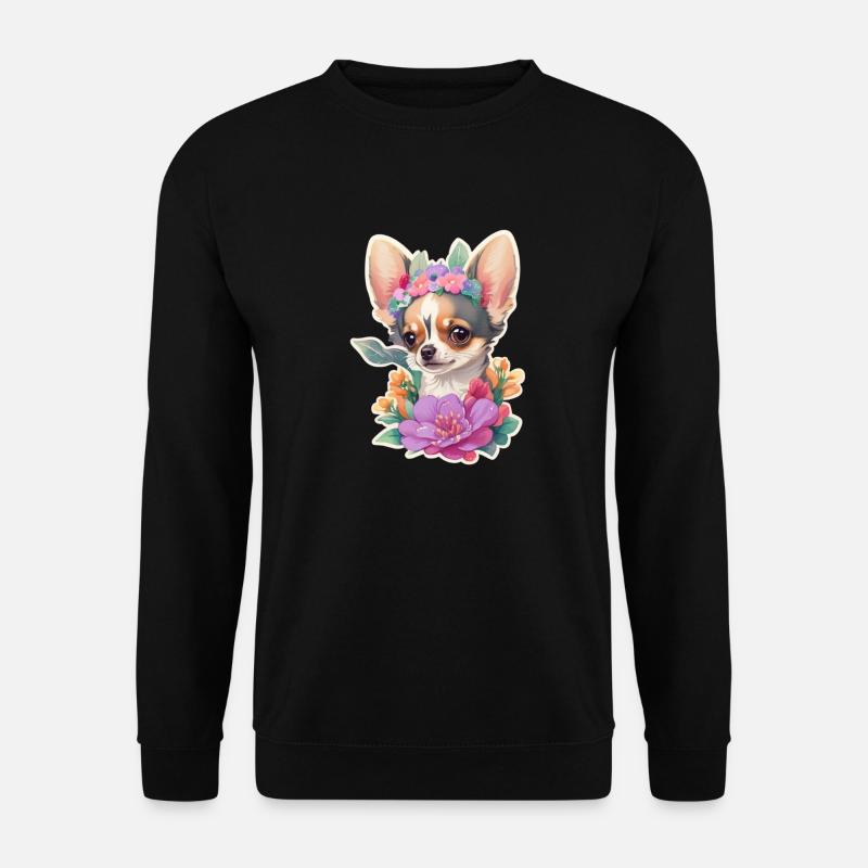 Chihuahua in Pastell mit Blumen - Unisex Pullover - Schwarz