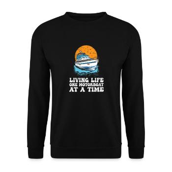 Boating Pontoon Captain Living Life One Motorboat - Unisex Pullover - Schwarz - Vorne - Alina (178cm) & Michal (187cm)