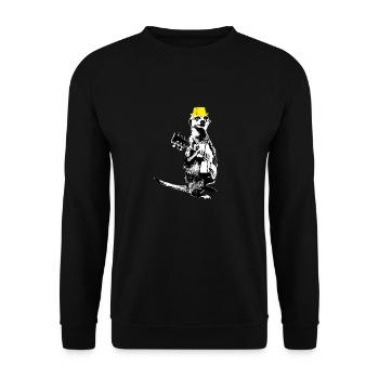 Suricate Guitariste Blanc BG Chapeau Jaune - Sweat-shirt Unisexe - noir - Devant - Alina (178cm) & Michal (187cm)