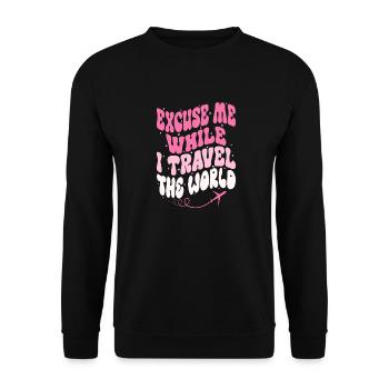Excuse Me While I Travel The World Groovy Vintage - Unisex Sweatshirt - black - Front - Alina (178cm) & Michal (187cm)