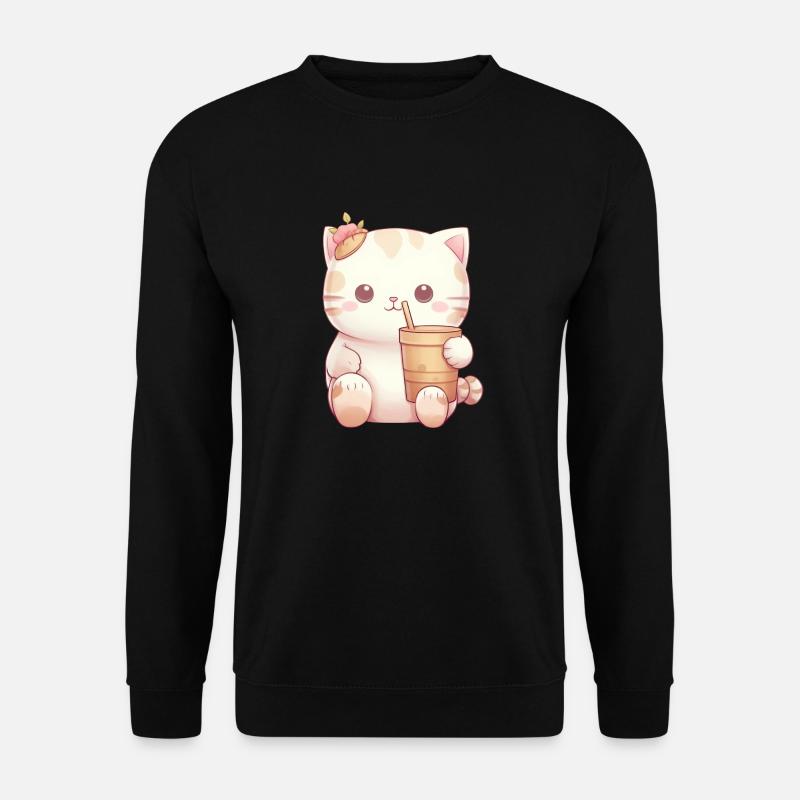 Katze im Bubble-Tea-Zauber - Unisex Pullover - Schwarz