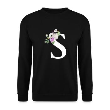 Lila Blumenbuchstabe S - Unisex Pullover - Schwarz - Vorne - Alina (178cm) & Michal (187cm)